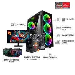 AMD - PC GAMER RYZEN 7 5700G/ RAM 32GB/ SSD 1TB M.2/ MONITOR 22" FHD 100HZ + COMBO