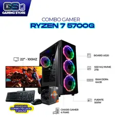 AMD - PC GAMER RYZEN 7 5700G/ RAM 64GB/ SS 2TB M.2/ MONITOR 22" FHD 100HZ + COMBO