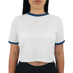 FUERA DEL MOLDE - Crop Top Bicolor Premium Blanco Azul Cobalto