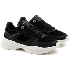 TOMMY HILFIGER - Tenis negro de estilo running con suela gruesa