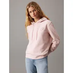 CALVIN KLEIN - Buzo rosado de felpa de algodón con capota y logo