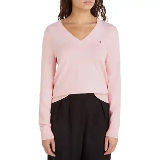 TOMMY HILFIGER - Saco rosa de punto con cuello en V