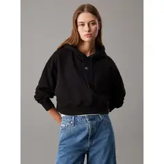 CALVIN KLEIN - Buzo negro boxy con capota de felpa de algodón