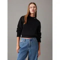 CALVIN KLEIN - Saco negro tejido de algodón y lana con logo en el cuello