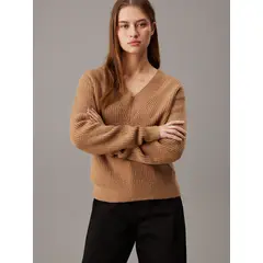 CALVIN KLEIN - Saco Café tejido de pico de buclé de canalé