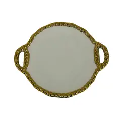 GENERICO - Bandeja Decorativa Redonda Con Agarre y Borde En Perlas 20cm Dorada