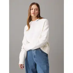 CALVIN KLEIN - Saco blanco tejido de algodón y lana con logo en el cuello