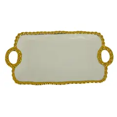 GENERICO - Bandeja Decorativa Rectangular Con Agarre y Borde En Perla 19x35cm Dorado