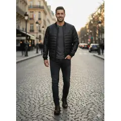 THE CLOTHING COMPANY - Chaqueta Hombre Cuero Sintético Diseño Lineas