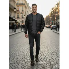 THE CLOTHING COMPANY - Chaqueta Hombre Cuero Sintético Diseño Lineas
