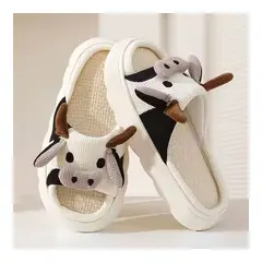 GENERICO - Pantuflas Sandalias de lino y algodón diseño de vaca antideslizantes-