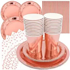 GENERICO - Kit vasos y platos para 10 personas oro rosa fc