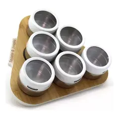 GENERICO - Especiero Magnético X6 Frascos Base Madera Encimera Cocina