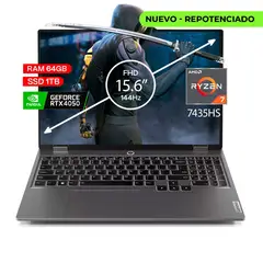 LENOVO - Portátil Gamer LOQ AMD RYZEN 7 7435hs RAM64 GB Ssd 1Tb 15.6 FHD Ips 144hz Rtx 4050 6GB Win 11