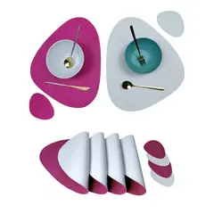 BANZAY - Individuales X4 Unid comedor - Impermeable Doble Cara Blanco -Fucsia