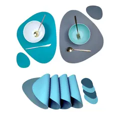 BANZAY - Individuales X4 Unid Comedor - Impermeable Doble Cara Turquesa - Gris