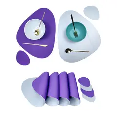 BANZAY - Individuales X4 Unid Comedor - Impermeable Doble Cara Lila - Plateado