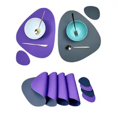 BANZAY - Individuales X4 Unid Comedor - Impermeable Doble Cara Gris - Lila