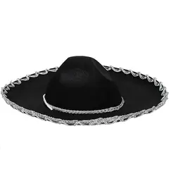 GENERICO - Sombrero de mariachi negro con ribete disfraz mexicano