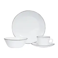 HOME ELEMENTS - Vajilla Vitrocerámica 4 puestos 16 piezas Borde Negro