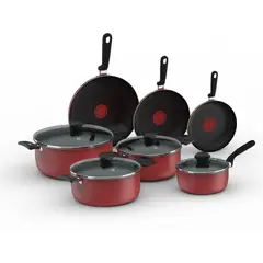 IMUSA - Batería de cocina 11 piezas con Tapa de Vidrio 5861021578 Rojo