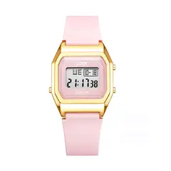 LOIX - Reloj mujer L1289-1 Rosado con dorado tablero rosado tablero digital