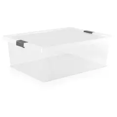 ESTRA - Caja organizadora con broches 37L transparente-Gris