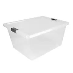 ESTRA - Caja organizadora con broches y ruedas 55L transparente - Gris