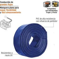 GENERICO - Rollo de manguera plana de 3 x 50m de descarga pmotobomba Truper