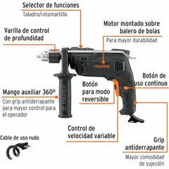 GENERICO - Rotomartillo industrial 1/2" 700W velocidad variable Truper