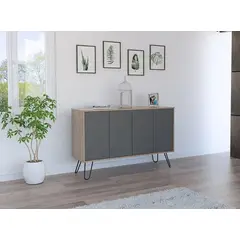 RTA DESIGN - Mesa Auxiliar Lara Miel y Plata Oscuro con Varios Entrepaños y Patas Metálicas