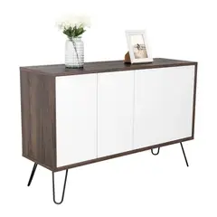 RTA DESIGN - Mesa Auxiliar Lara Caoba y Blanco con Varios Entrepaños y Patas Metálicas