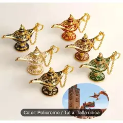GENERICO - LAMPARA DE ALADINO ANTIGUA BRONCE BAÑO ORO Y PORCELANA PEQUEÑA HINDU