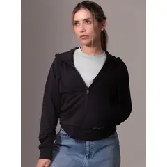 CALVIN KLEIN - Buzo negro deportivo con capota suave y elástica