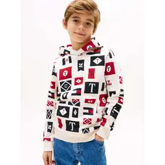 TOMMY HILFIGER - Buzo Blanco Niño Con Capota Y Diseño Aop