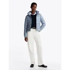 TOMMY HILFIGER - Rompe celeste viento acolchada brillante de plumón