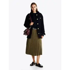 TOMMY HILFIGER - Falda verde midi plisada con logo en cintura