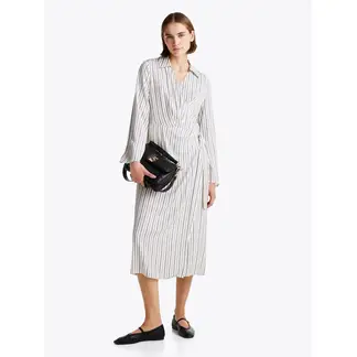TOMMY HILFIGER - Vestido gris cruzado midi con Cuello en V