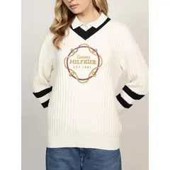 TOMMY HILFIGER - Saco Tejido De Cuello V Con Logo Gráfico