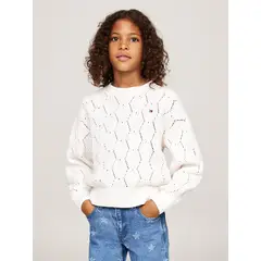 TOMMY HILFIGER - Saco Blanco Niña Tejido Amplio De Punto Calado