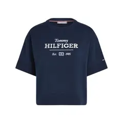 TOMMY HILFIGER - Saco azul tejido cropped de cuello redondo