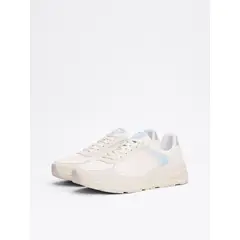 TOMMY HILFIGER - Tenis blanco con mezcla de texturas