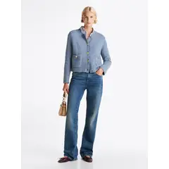 TOMMY HILFIGER - Cárdigan celeste texturizado con botones dorados