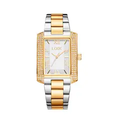 LOIX - Reloj mujer LA1132-3 Plateado con dorado y piedras en el bisel tablero blanco