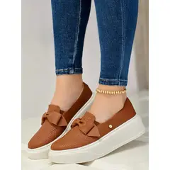 GENERICO - Tenis Mujer Plataforma Calzado Corbata Dama Cosidos-Miel
