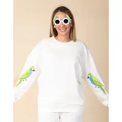 DOSOJOS - Buzo unisex oversized para adultos en algodón peruano - Loros verdes