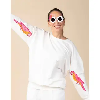 DOSOJOS - Buzo oversized unisex para adultos en algodón peruano - loros rosados