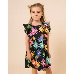 DOSOJOS - Vestido para niñas estampado arcoíris en algodón