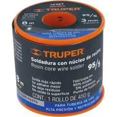 GENERICO - Soldadura con núcleo resina 95/5, tubería de gas 450 g Truper SOL-95/5