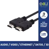 E4U - Cable HDMI 4k PREMIUM 3 Metros + 2 correas de Velcro